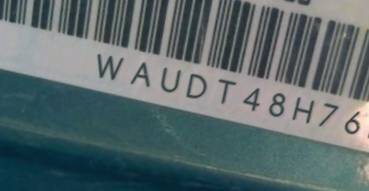 VIN prefix WAUDT48H76K0