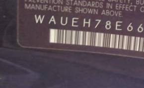 VIN prefix WAUEH78E66A1