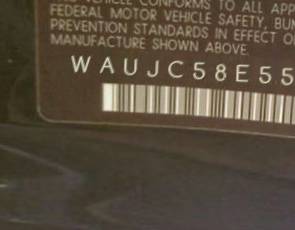 VIN prefix WAUJC58E55A0