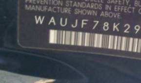 VIN prefix WAUJF78K29N0