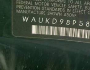 VIN prefix WAUKD98P58A0