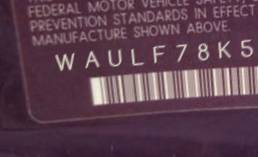 VIN prefix WAULF78K59A0