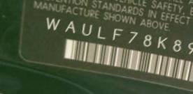 VIN prefix WAULF78K89A0