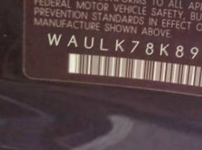 VIN prefix WAULK78K89N0