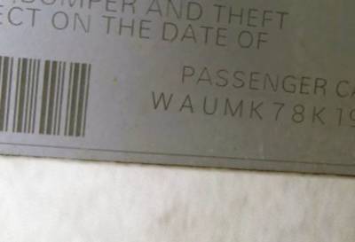 VIN prefix WAUMK78K19A0