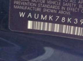 VIN prefix WAUMK78K39A1