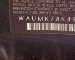 VIN prefix WAUMK78K49N0