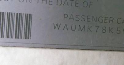 VIN prefix WAUMK78K59A1