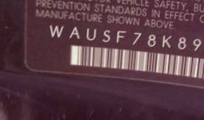 VIN prefix WAUSF78K89A1