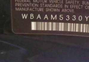 VIN prefix WBAAM5330YFR