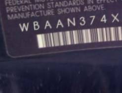 VIN prefix WBAAN374X1NE