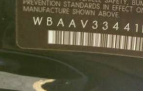 VIN prefix WBAAV33441FU