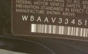 VIN prefix WBAAV33451FU