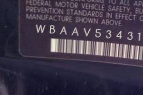VIN prefix WBAAV53431FK