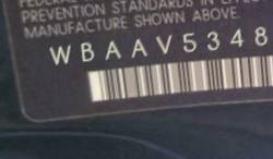 VIN prefix WBAAV53481JS