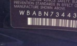 VIN prefix WBABN73443PJ