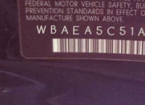 VIN prefix WBAEA5C51ACV