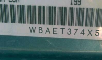 VIN prefix WBAET374X5NJ