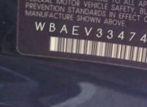 VIN prefix WBAEV33474KL