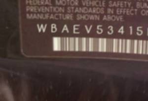 VIN prefix WBAEV53415KM