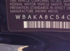 VIN prefix WBAKA8C54CDS