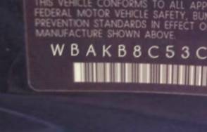 VIN prefix WBAKB8C53CC9