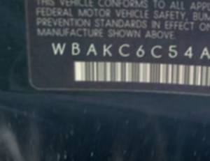 VIN prefix WBAKC6C54AC3