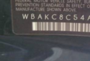 VIN prefix WBAKC8C54ACY