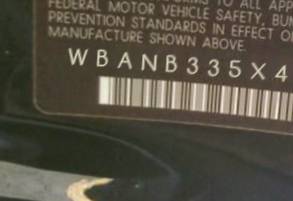 VIN prefix WBANB335X4B0