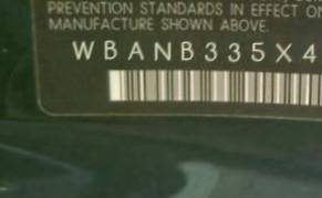 VIN prefix WBANB335X4B1
