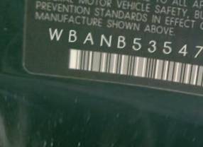 VIN prefix WBANB53547CN
