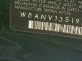 VIN prefix WBANV13519BZ