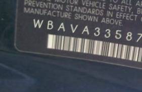 VIN prefix WBAVA33587FV