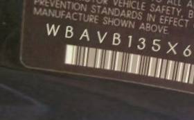 VIN prefix WBAVB135X6K0