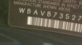 VIN prefix WBAVB73527VF
