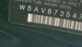 VIN prefix WBAVB73547FV