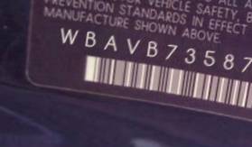 VIN prefix WBAVB73587FV