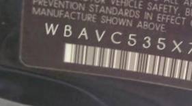 VIN prefix WBAVC535X7AC