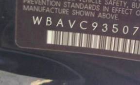 VIN prefix WBAVC93507KX