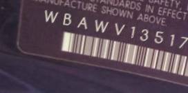 VIN prefix WBAWV13517PK
