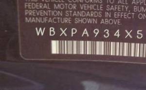 VIN prefix WBXPA934X5WA