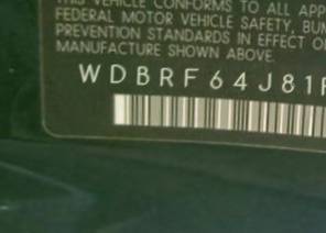 VIN prefix WDBRF64J81F0