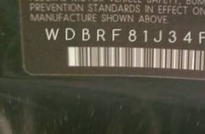 VIN prefix WDBRF81J34F4
