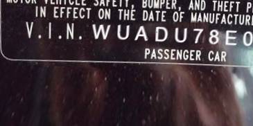 VIN prefix WUADU78E08N9