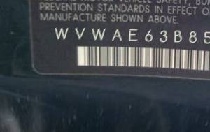 VIN prefix WVWAE63B85P0