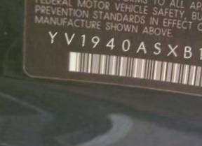 VIN prefix YV1940ASXB11