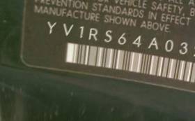 VIN prefix YV1RS64A0322