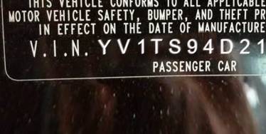 VIN prefix YV1TS94D2112