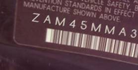 VIN prefix ZAM45MMA3C00