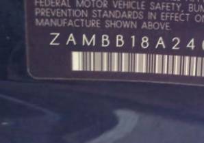 VIN prefix ZAMBB18A2400